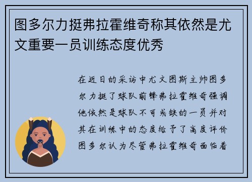 图多尔力挺弗拉霍维奇称其依然是尤文重要一员训练态度优秀