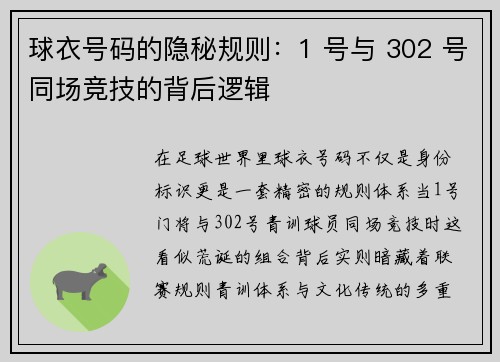 球衣号码的隐秘规则：1 号与 302 号同场竞技的背后逻辑